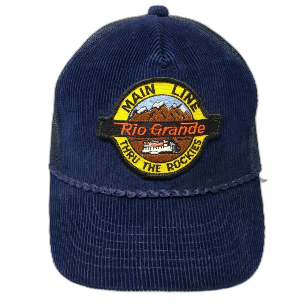 Young An Trucker Hat Blue One Size Corduroy Rio Grande Train Rockies Mesh Hat
